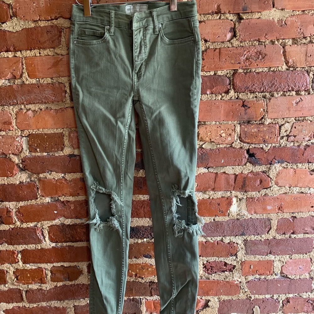 Free People Ripped Green Skinny Jeans
